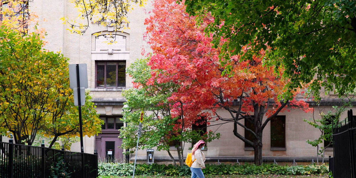 Student walking on campus