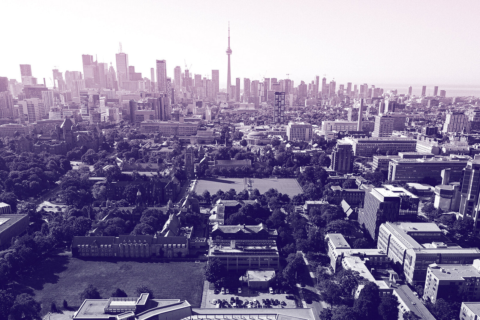 Aerial view of St. George campus with CN Tower in the background