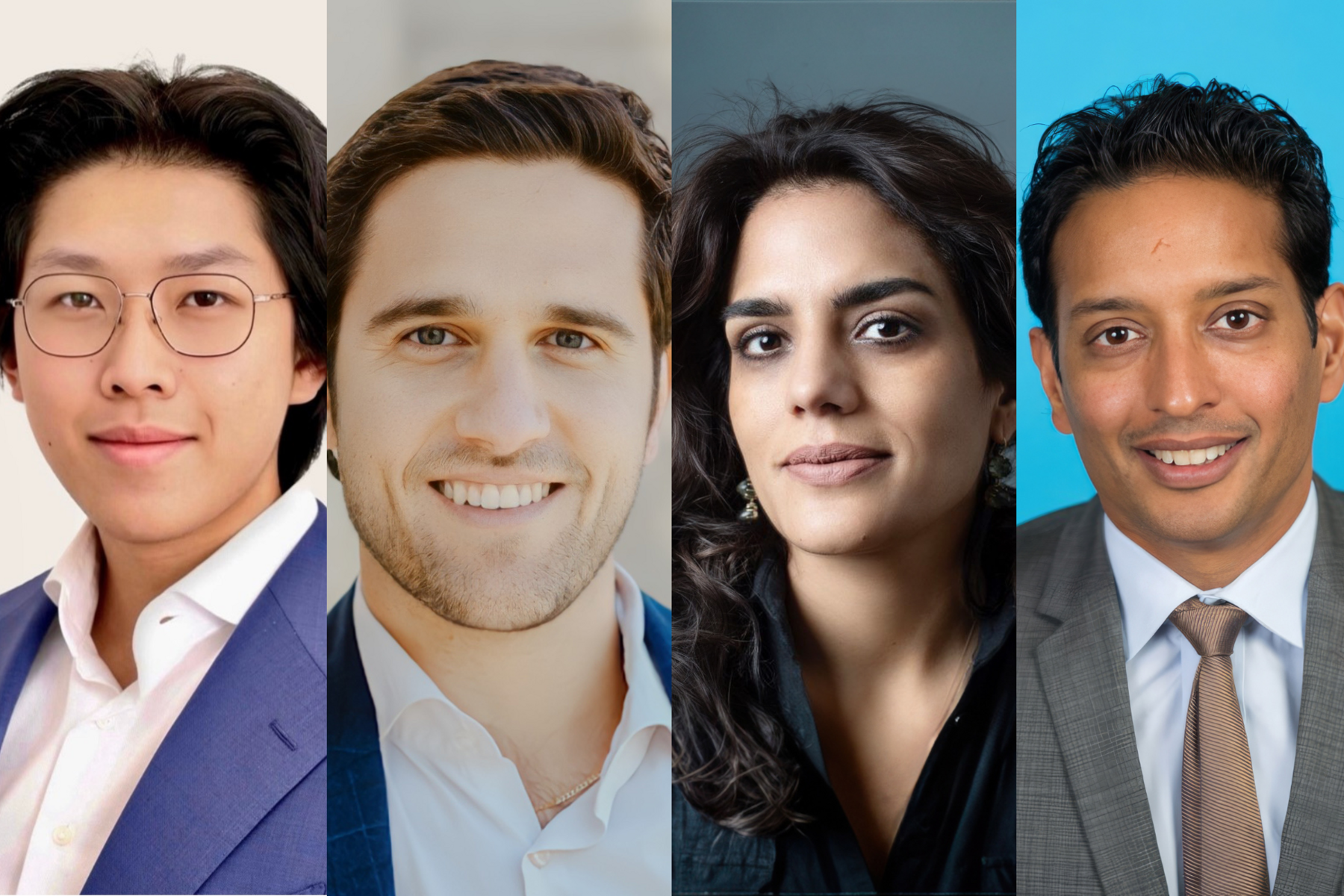 Headshots of Ryan Huang, Marko Popovic, Radha Kohly and Rajeev Muni