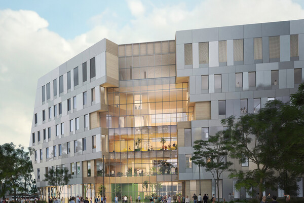 An architect's rendering of The Myron and Berna Garron Health Sciences Complex.