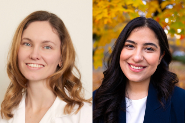 Headshots of Claire Jones (left) and Vrati Mehra (right)