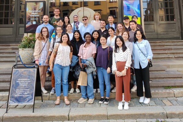U of T and Karolinska Institutet exchange participants in front of Stockholm's Nobel Museum