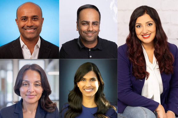 A collage showing the headshots of Sunit Das, Naheed Dosani, Samra Zafar, Vathany Kulasingam aund Gurpreet Mand in a grid