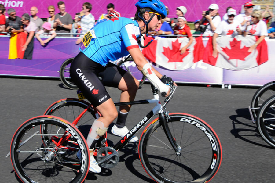 Above; Gautier competes in the London 2012 Olympics (photo by Phillip MacCallum, courtesy the Canadian Paralympic Committee.)