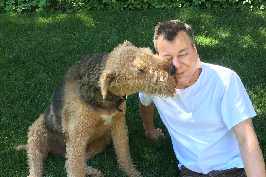 Brian Morrison with his Airedale Terrier, Cooper