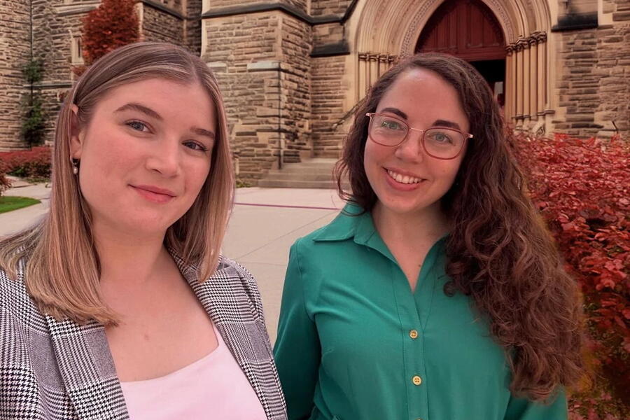 Nina Trask and Nicole Weber on campus
