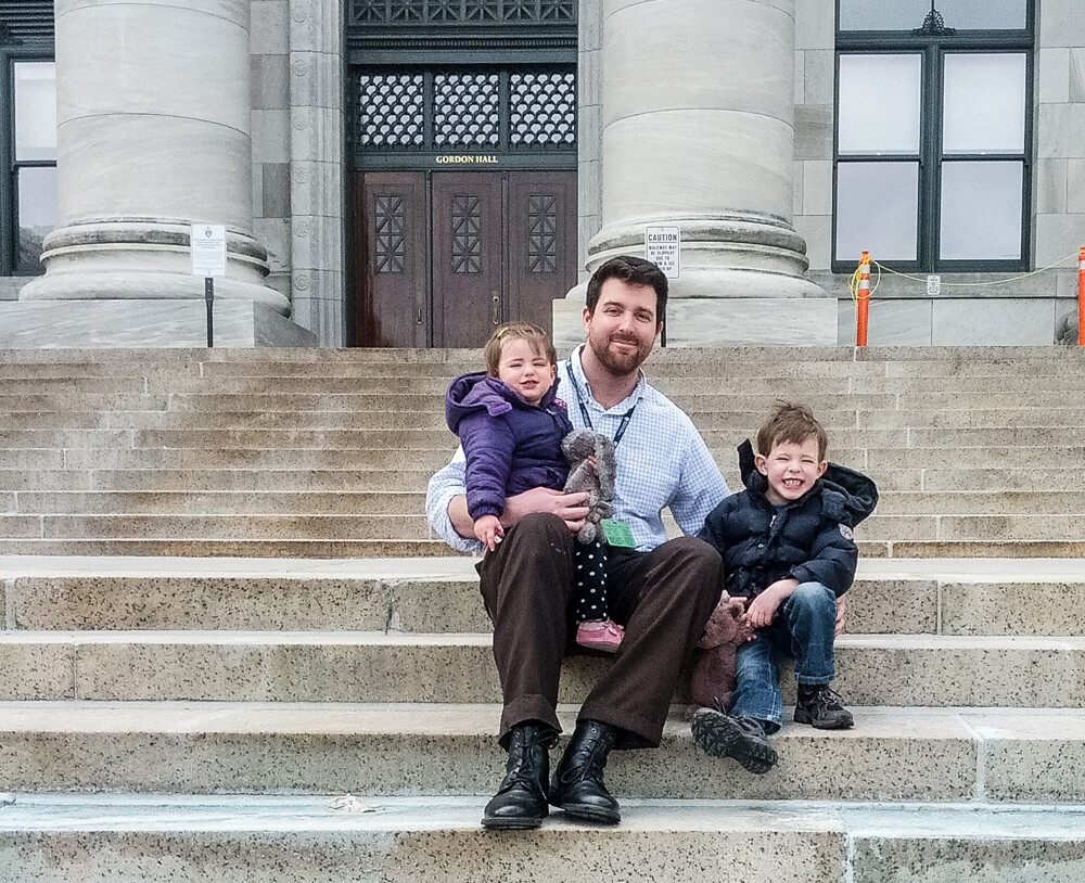 Alumnus Adrian Dubuc and his children
