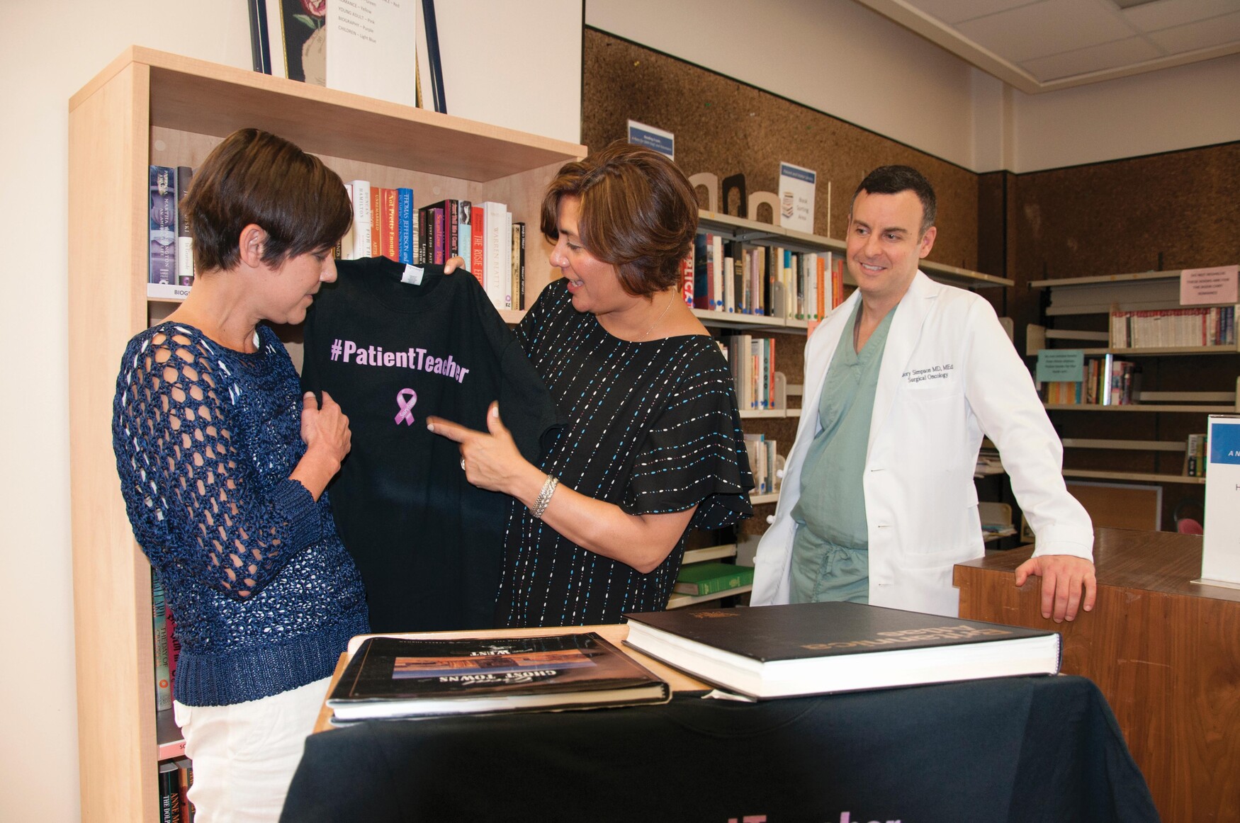 Patient teachers Demetra Turnbull and Jennifer Schultz, with Professor Jory Simpson