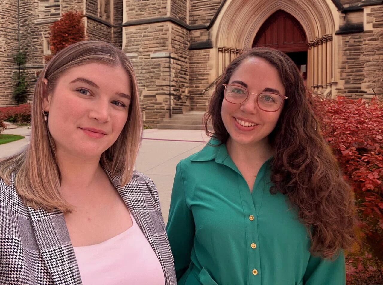 Nina Trask and Nicole Weber on campus