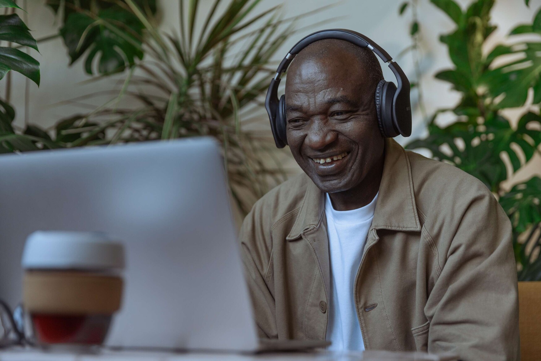 Man listening to music with headphones