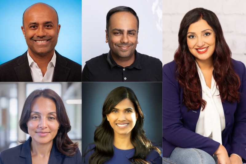 A collage showing the headshots of Sunit Das, Naheed Dosani, Samra Zafar, Vathany Kulasingam aund Gurpreet Mand in a grid