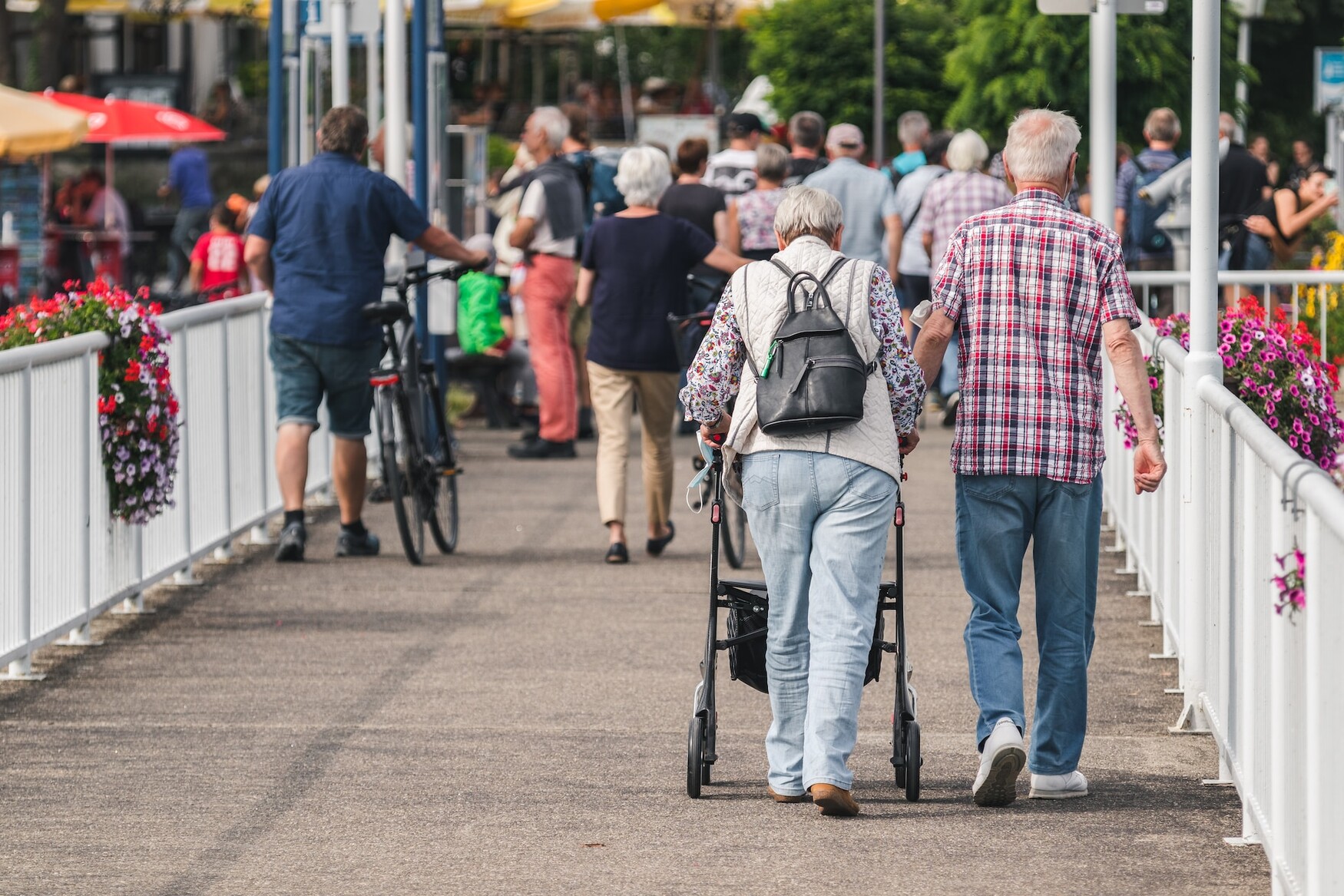 Elderly couple walking