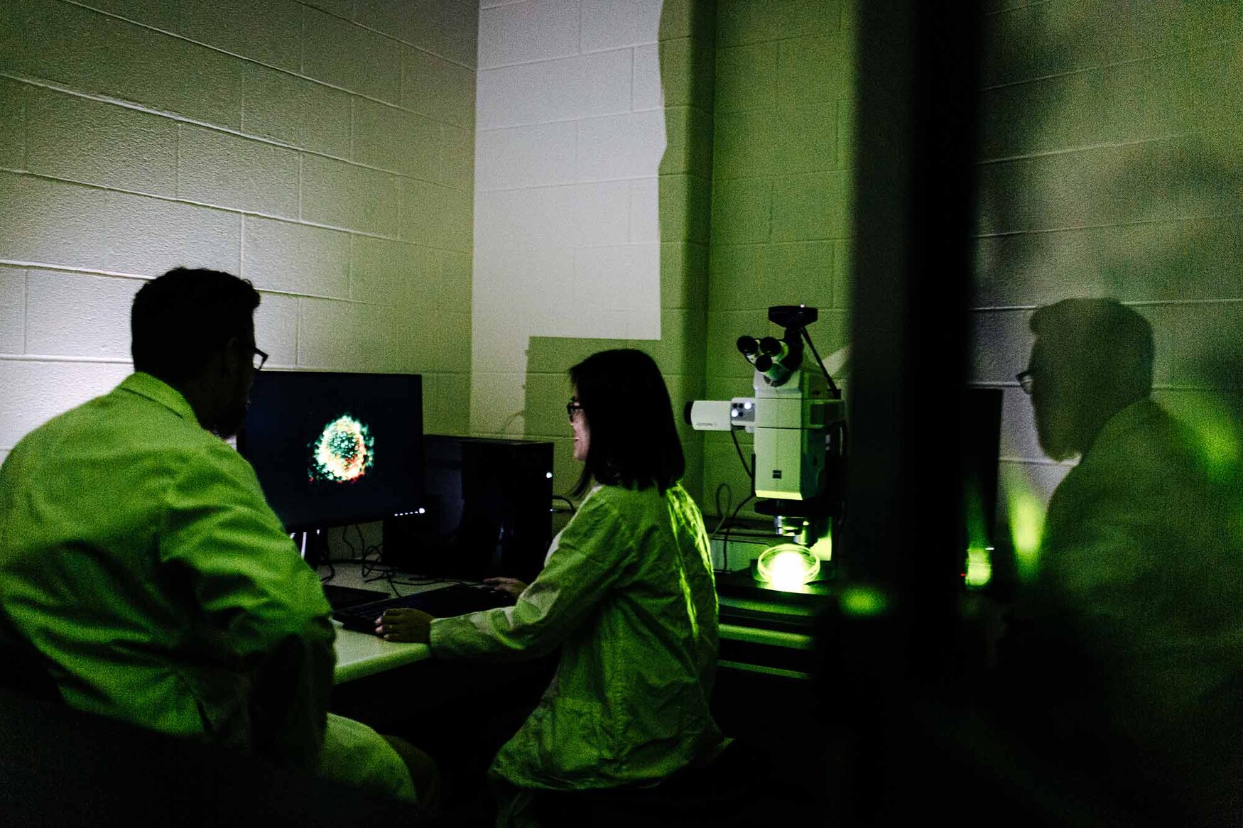 scientists working on computer in the lab